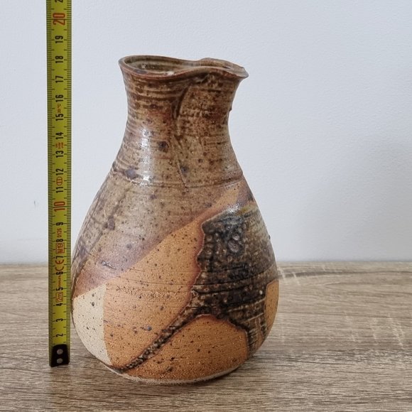 Vintage Stoneware Jug Vase Brown Splatter Organic - Picture 12 of 13